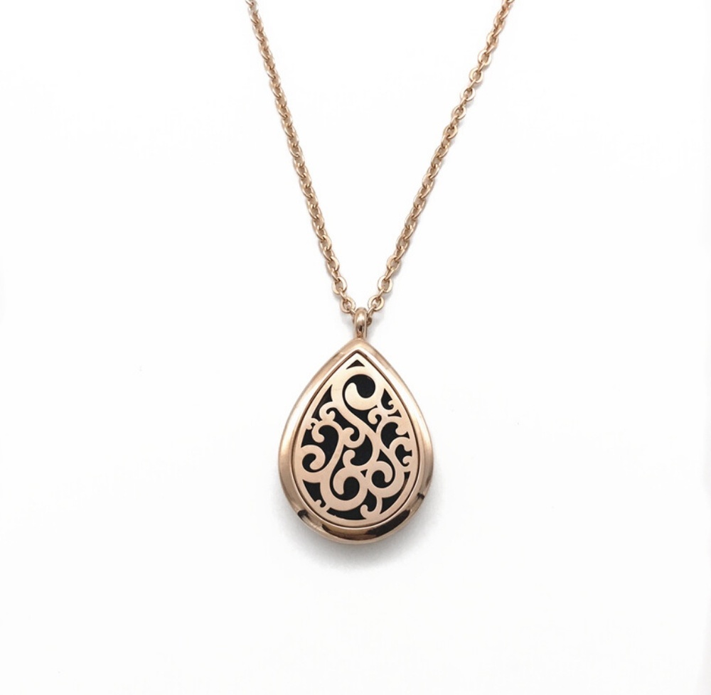 Rose Gold Teardrop Aromatherapy Essential Oil Necklace NEW